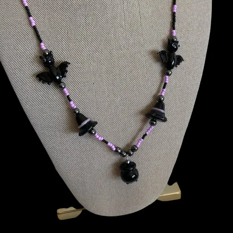 Witches Brew Lampworks Glass Beaded Necklace Vintage