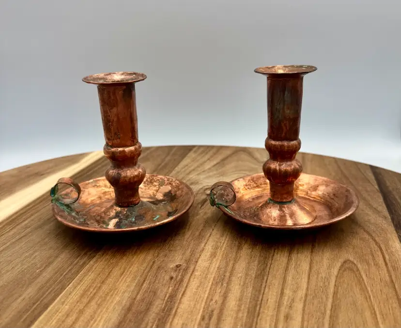 Pair Of Copper Taper Candle Holders