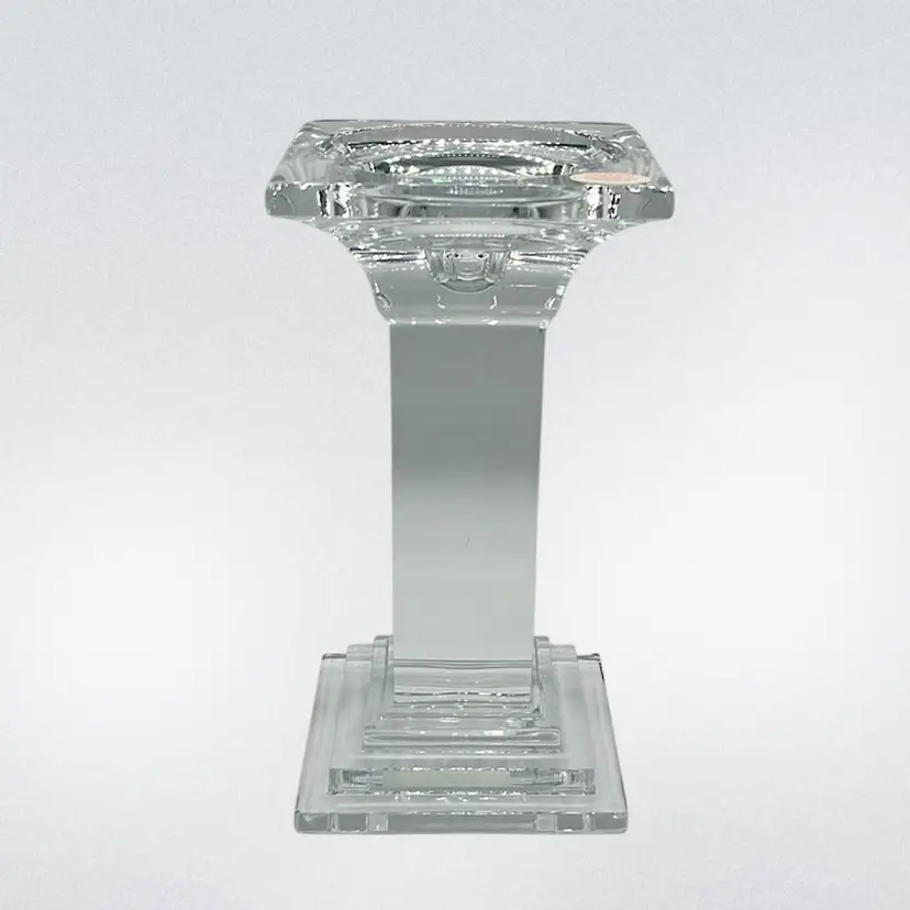 Cut Crystal Pillar Candle Holder 24% Lead Square Made in Czech Republic 7” Tall