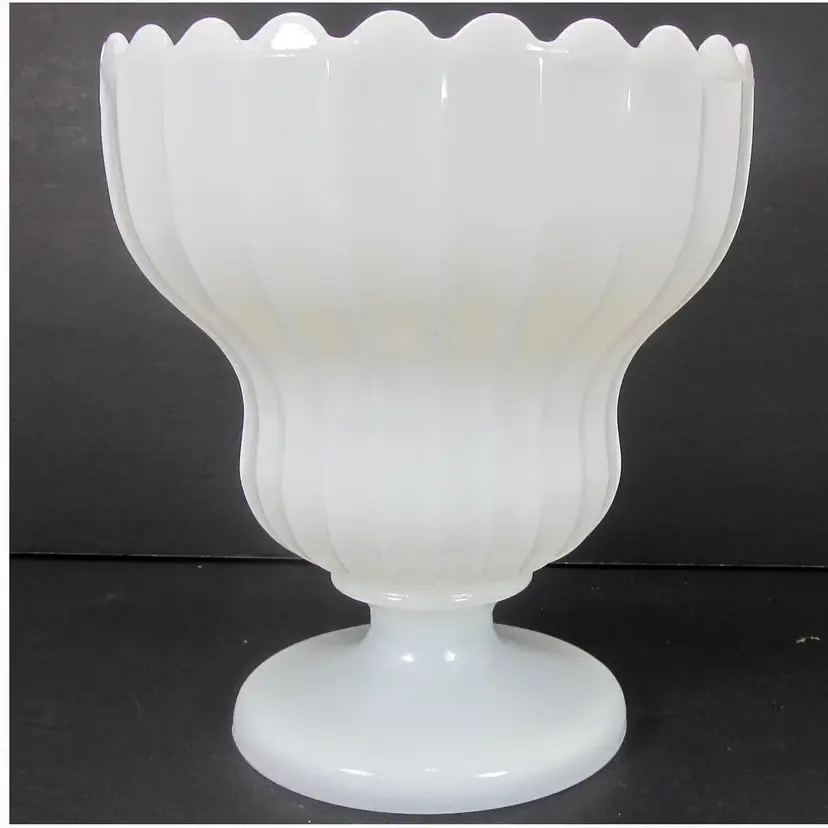 Vintage 1950s  E. O. Brody White Milk Glass Scalloped Footed Planter/Trifle Bowl