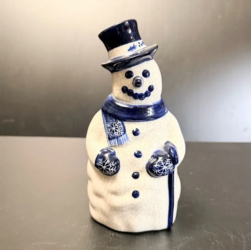 Vintage Dedham Pottery Snowman Blue And White