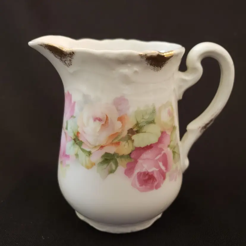 GH Bavaria Porcelain Creamer w/ Floral Design and Gold Spots 3 5/8" tall Vintage
