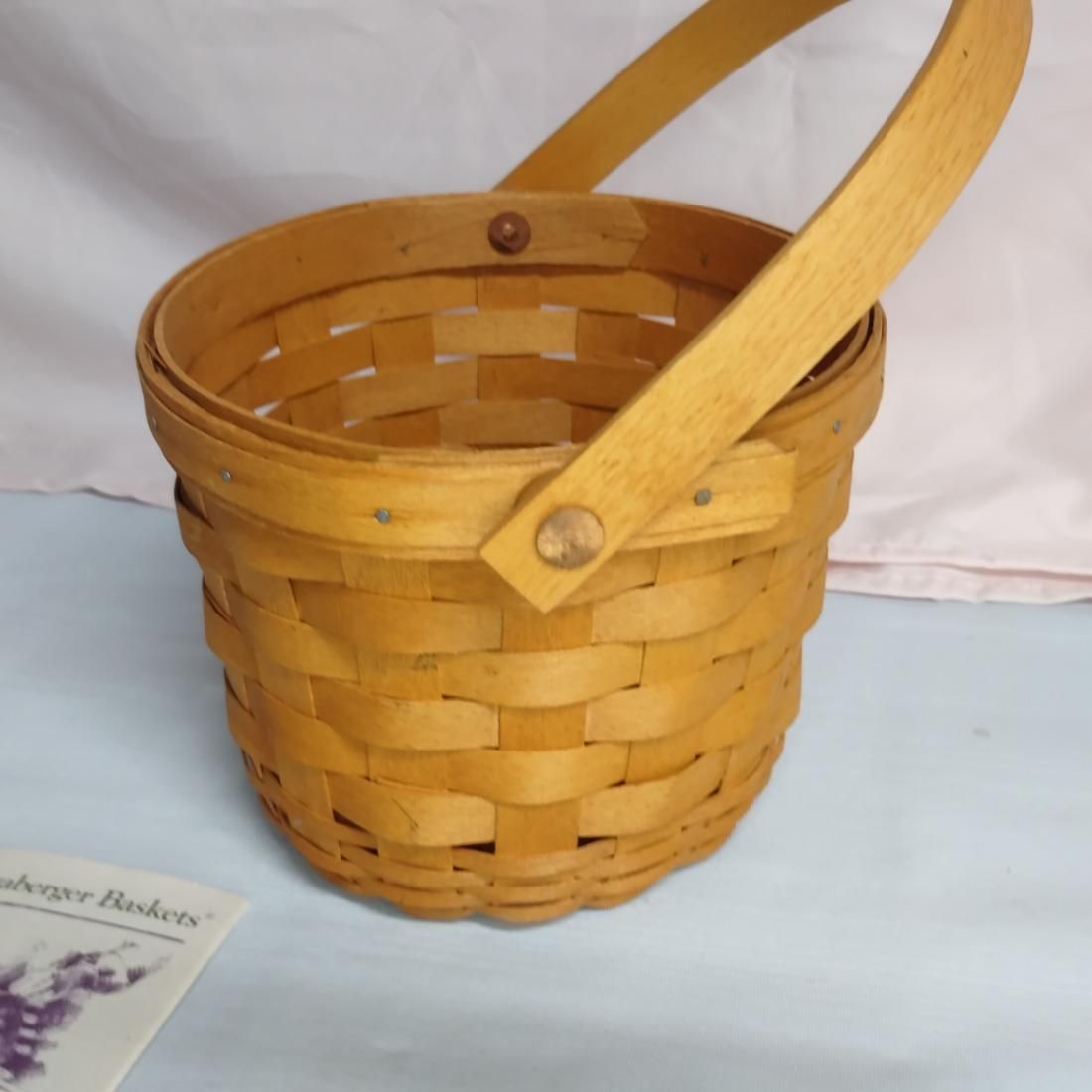 Longaberger Basket 1994 Handwoven Small Round Single Handle Wood