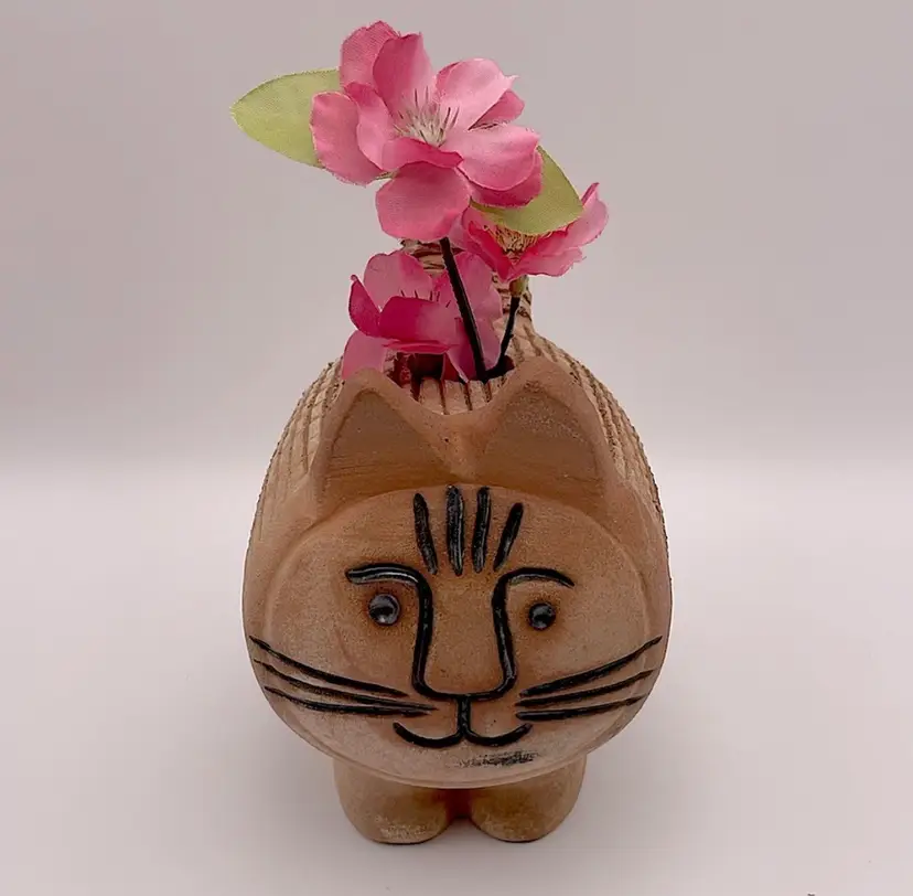 Chia Pet, Bud Vase, “Felix the Feline”, “Lisa Larson” Style CAT, Terracotta Clay. Adorable!!
