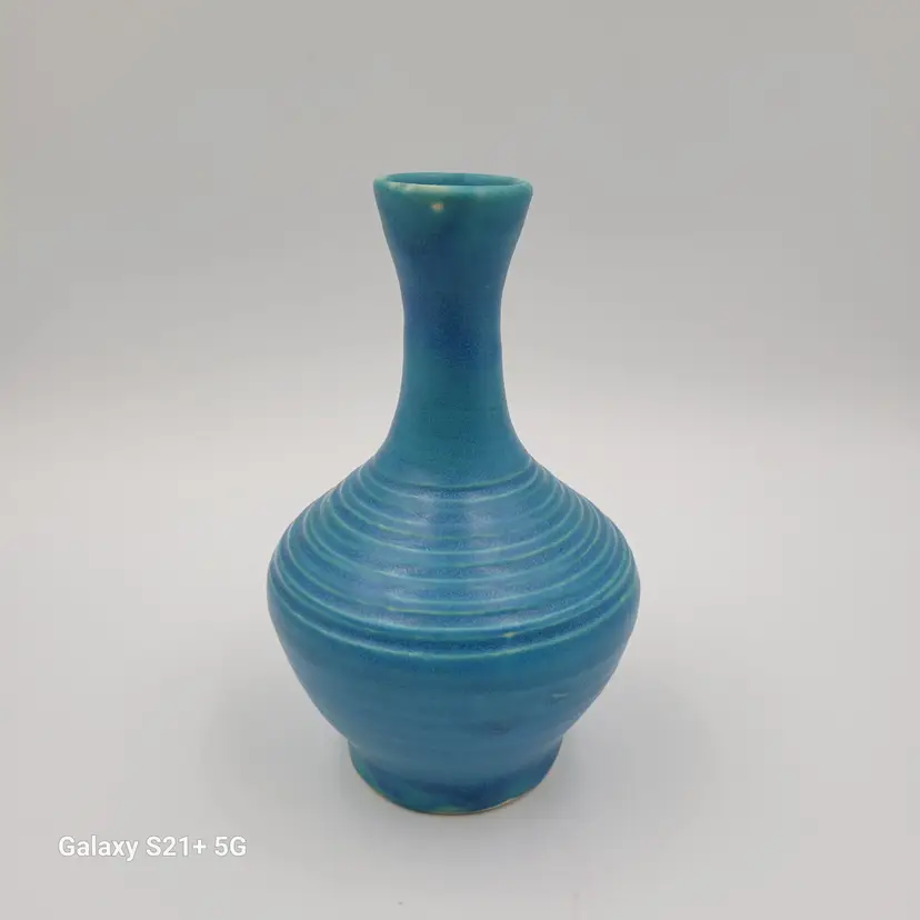 Vintage Pigeon Forge Pottery Small Teal Glazed Bud Vase Signed by Ellis Ownby