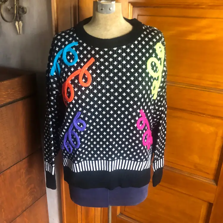 Adrian Spencer Vintage 1980’s Confetti Sweater Size Large M Black