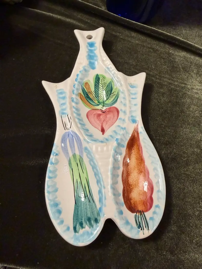 Vintage Italian Hand-Painted Ceramic Spoon Rest