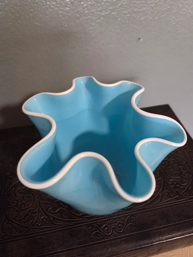 Vintage Blue Ruffled Edge Vase