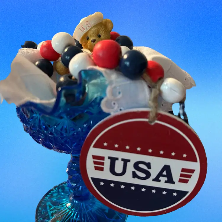 Vintage Blue Glass Ruffled Vase Vignette