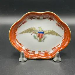 Diplomatic Eagle Mottahedeh Porcelain Tray Trinket Dish Fitshugh Iron Red Border