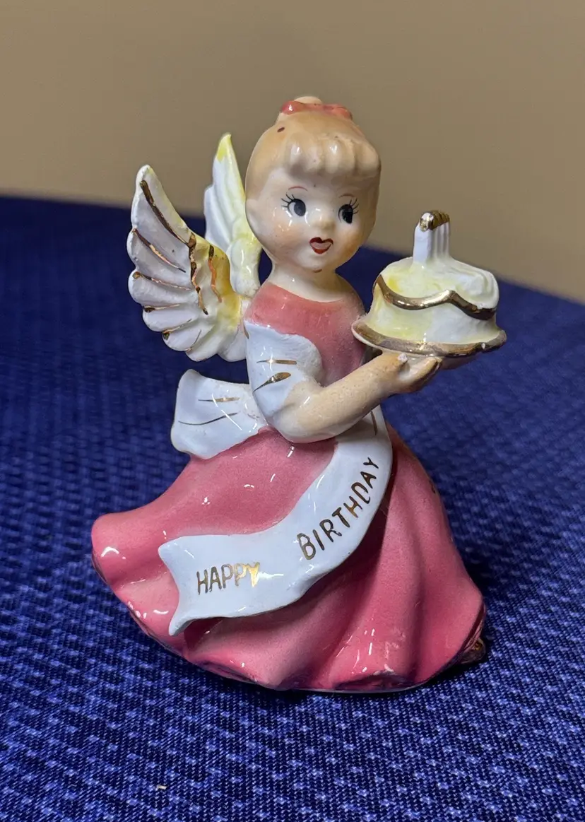 Lenwile Ardalt Happy Birthday Angel Figurine Japan 6821 4.25” tall