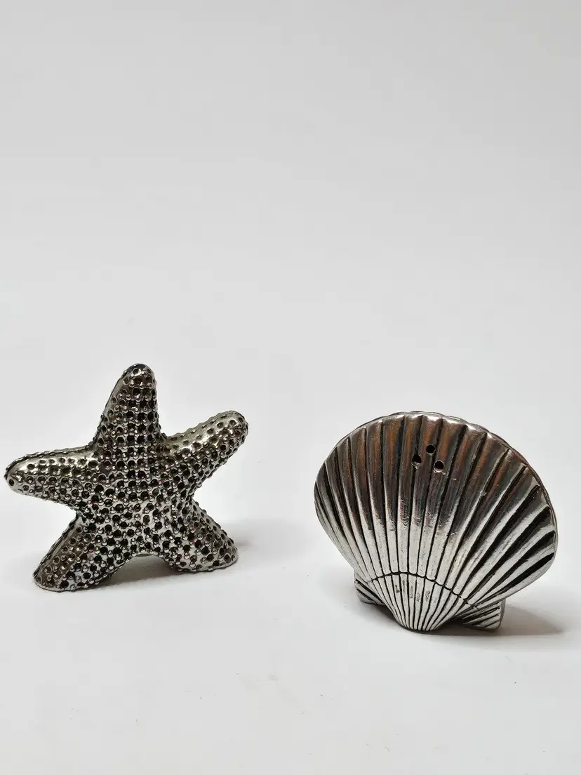 Vintage Silvertone Sea Shell And Sea Star Salt And Pepper Shakers Star Fish