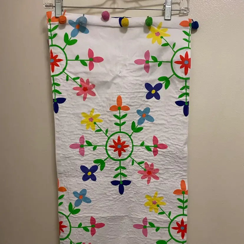 H For Happy 70x13 Tablerunner 70” Long White Multicolor Spring Floral Print READ