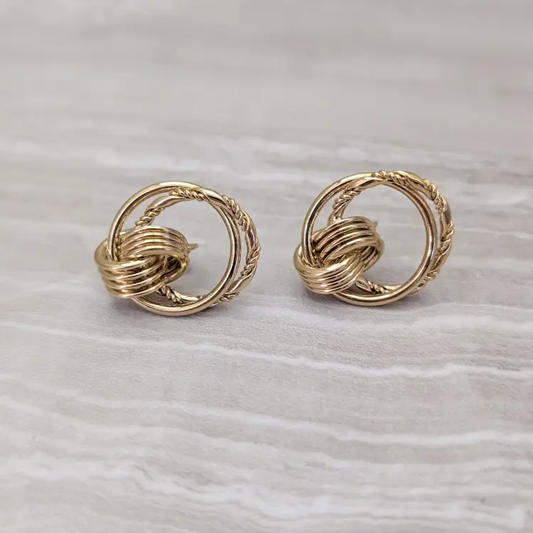 Vintage Clip On Earrings Gold Tone Door Knocker Style Statement Earrings