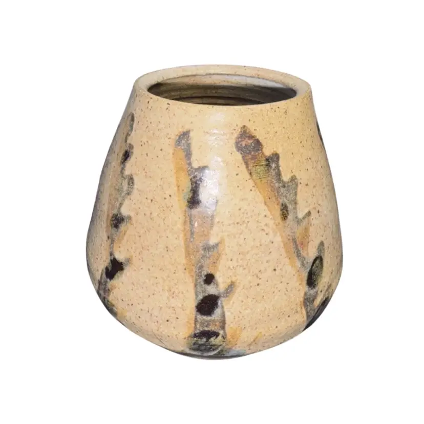 Pottery Studio Art Vase Bud Vase Gold Orange Signed 4.5” Lee Petersburg Vintage