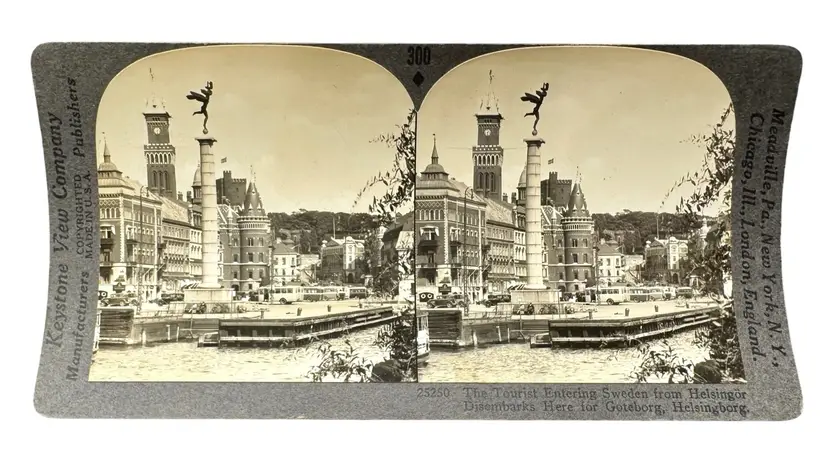 Real Photo Stereoview Stereograph Card Helsingborg Sweden Sea Port Keystone
