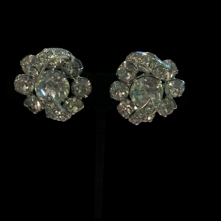 Vintage Eisenberg Gorgeous Silvertone Clip Earrings. With Clear & Smoky Glass Rhinestones!!So Gorgeous!!!