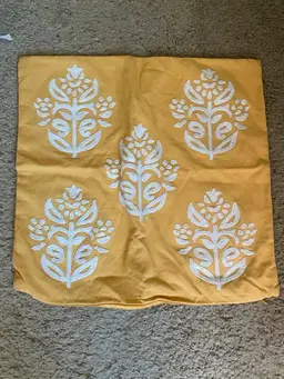 Pottery Barn 16” Square Pillow Cover Case Yellow White Allover Design Zipper