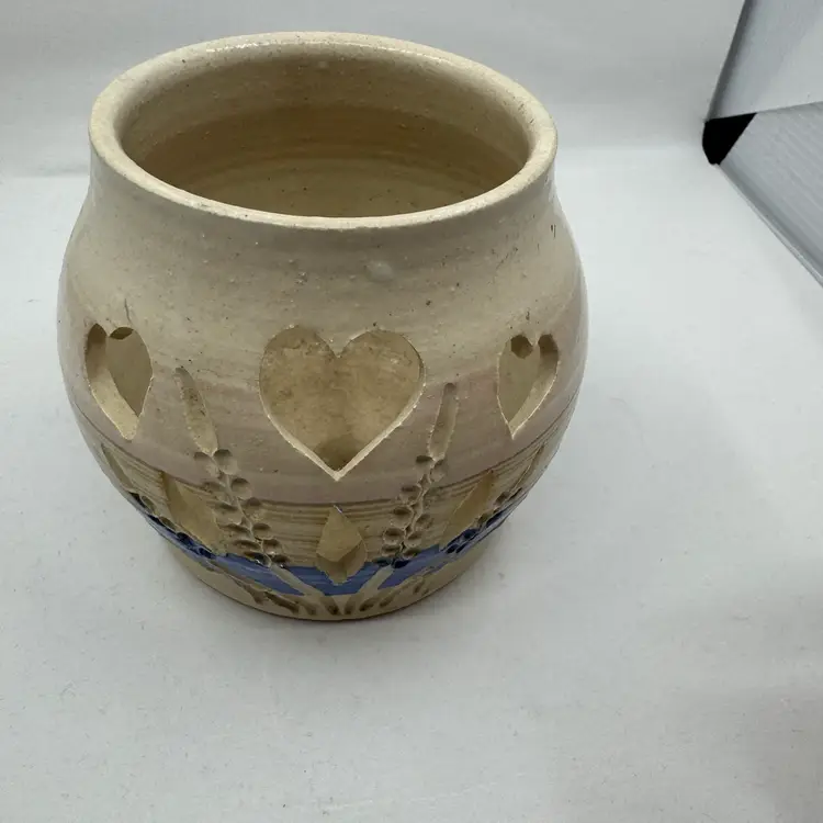 Studio Pottery Votive Holder With Heart Cut Outs