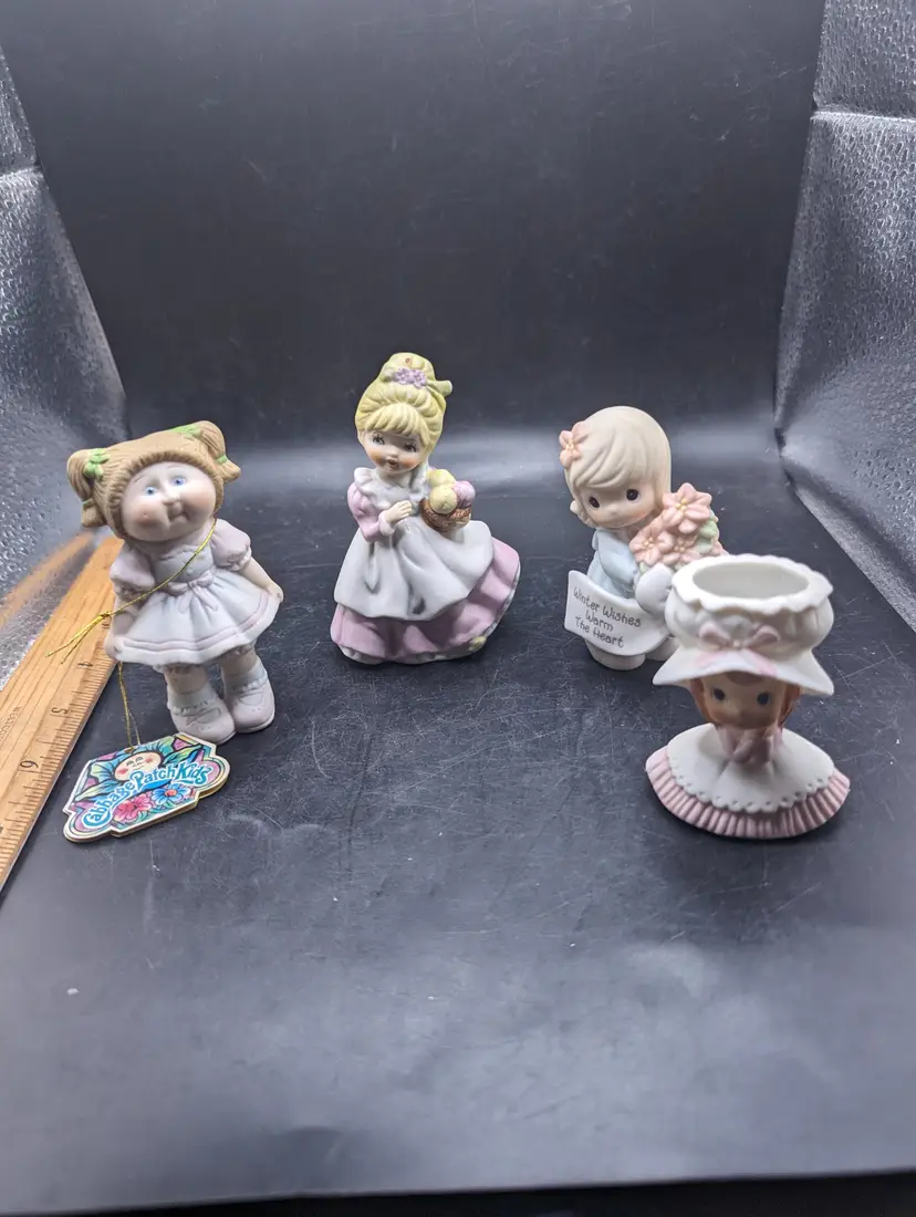 Vintage Lot Of 4 Charming Porcelain Girl Figurines-Cabbage Patch, Lego Japan, Precious Moments And Napco
