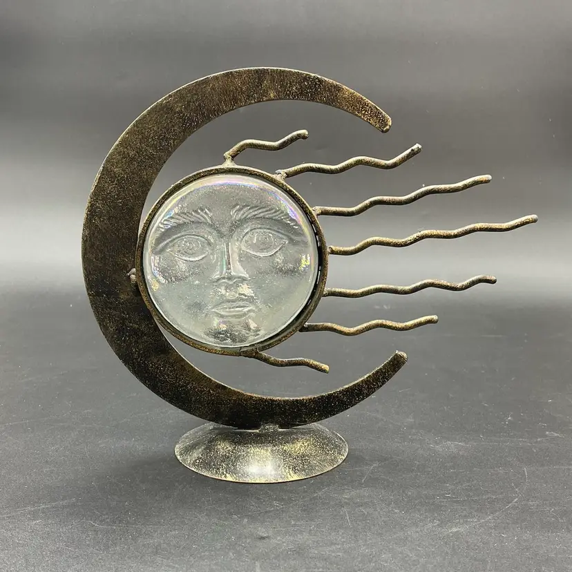 Celestial Sun Moon Goddess Glass Metal Candle Holder Indoor Outdoor Decor