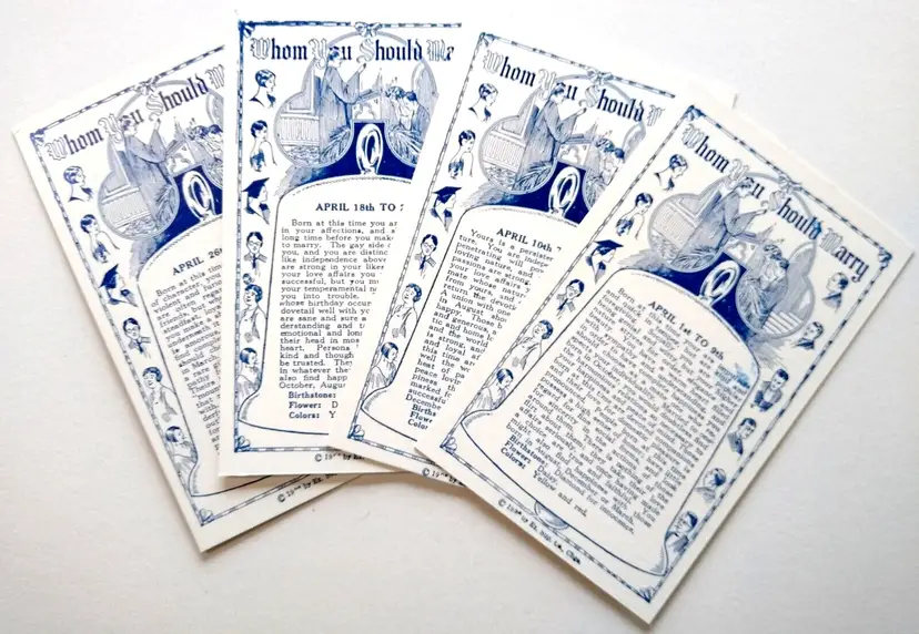 4 Exhibit Horoscope Fortune Teller Cards Whom You Should Marry 50's Vintage June