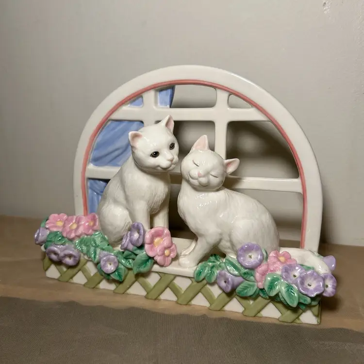 Lenox “Love in Bloom” Cats Sitting On Flower Box In Window