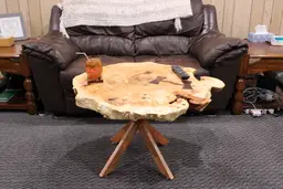 Live Edge Circular Maple Coffee Table with Walnut Bowties