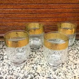 Vintage Set of 4 Culver Tyrol MCM glasses etched & gold