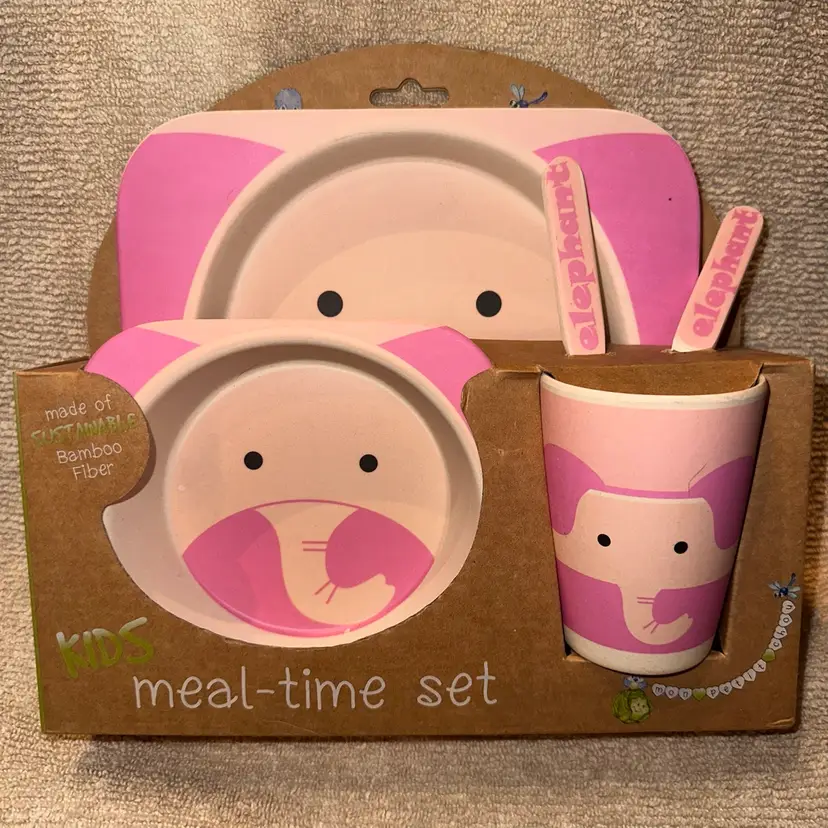 NIP Mon Petit Chou Kids Meal Time Bamboo Fiber Set Pink Elephant