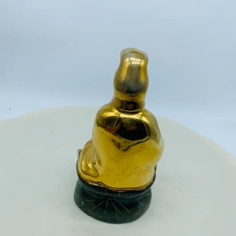 #1435 Vintage Guan Yin Statue Heavily Gold Ornate Embossed Figurine Statuette