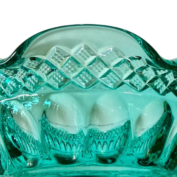 Vintage Westmoreland Glass Waterford Aqua Compote/Candy Dish Ruffled Edge