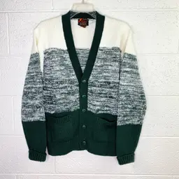 Vintage Cabot Menswear Cardigan Sweater Green White Men M