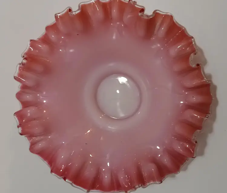 Gorgeous Antique Bride's Basket; Peachy Pink Crimped Glass Dish On Adorable Stand