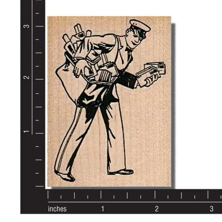 Postman Delivering Letters And Packages Rubber Stamp