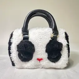 Luv Betsey Johnson furry PANDA Mini Barrel Bag No Strap.