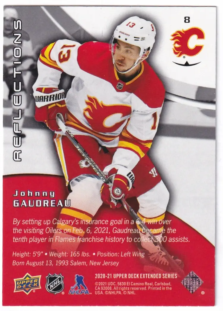 2020-21 Upper Deck Triple Dimensions Reflections #8 Johnny Gaudreau Calgary Flames Hockey Card