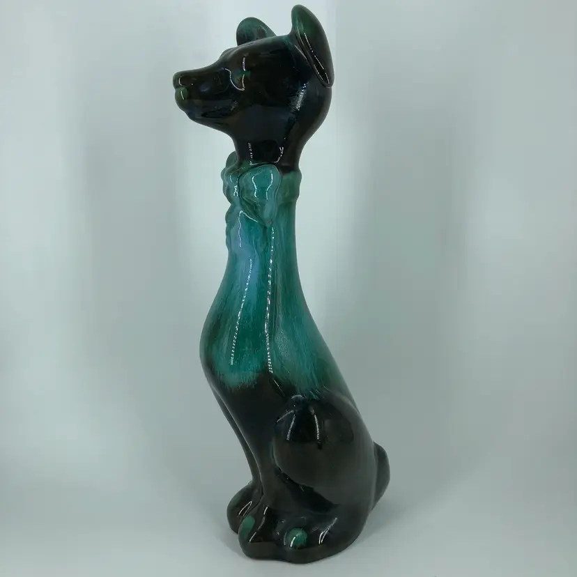 Blue Mountain Pottery Large Floppy Eared Dog Figurine Canada Green Drip 13” Tall