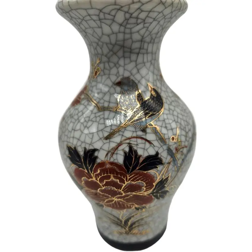 Porcelain Ice Crack Vase with Bird and Flowers