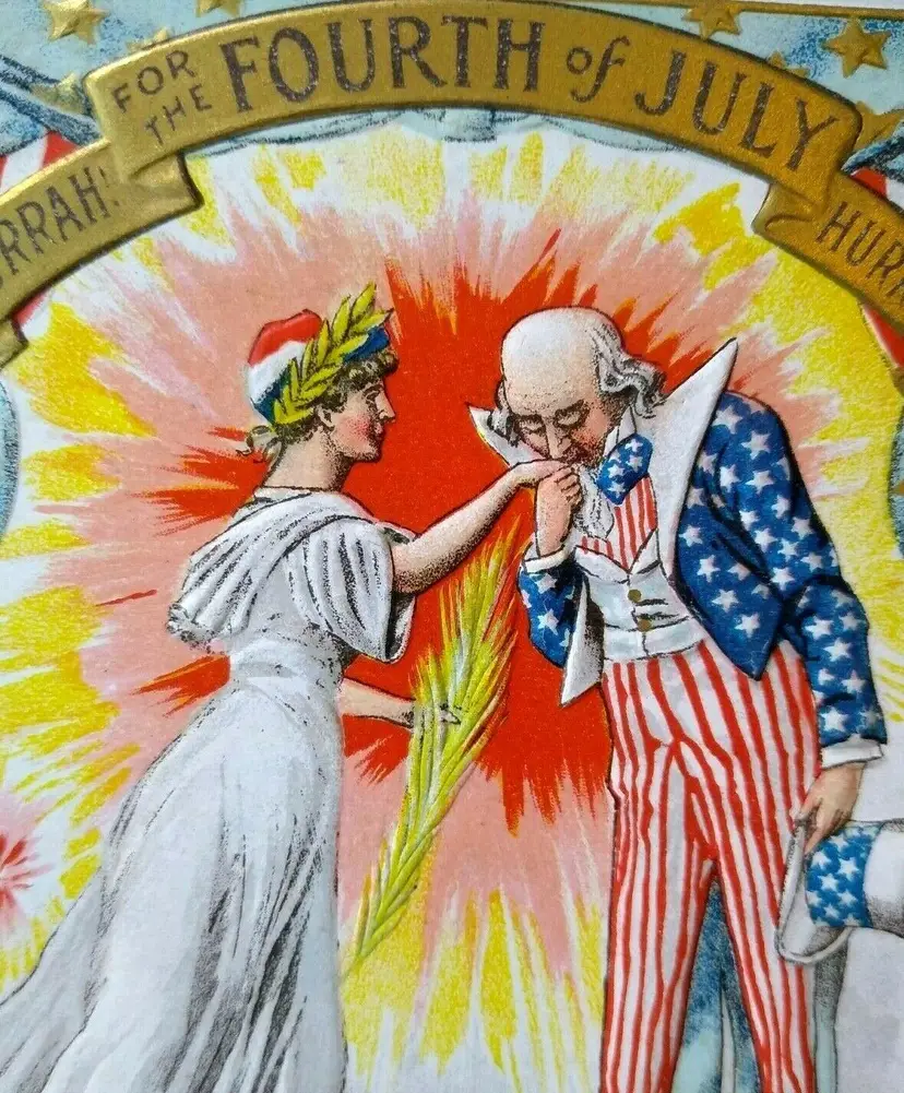 Uncle Sam Kissing Hand Of Lady America 4th Of July Postcard Series 258 Unused