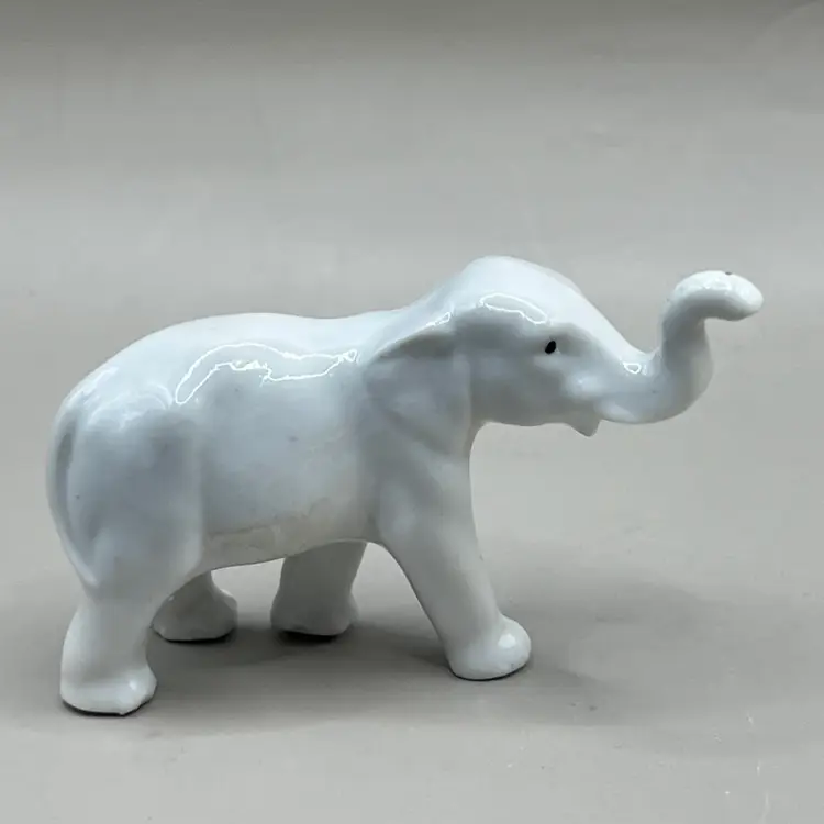Glazed Ceramic Miniature White Elephant Figurines Japan