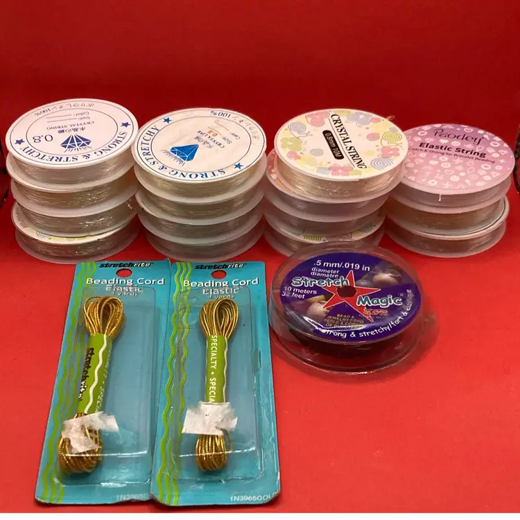 18 Rolls of bead & jewelry elastic cording, black , clear & metallic