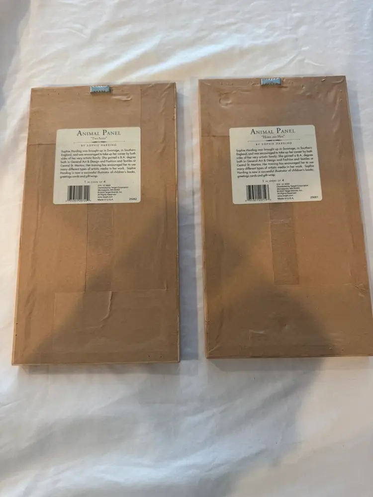 Framed Folk Art - Sophie Harding; Animal Panels “Two Sheep” & “Horse And Hen” 13” X 7”