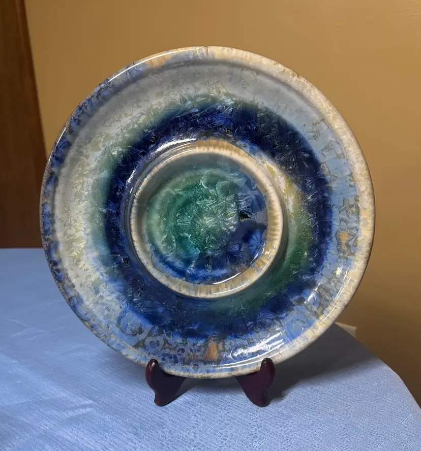 Kent Follette Pottery Serving Tray Bread & Oil Chip Dip Crystalline Glaze 10.75”