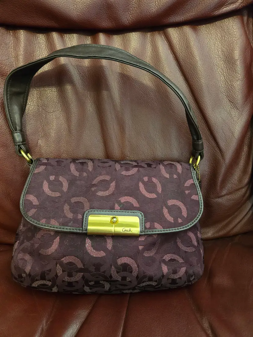 Coach Purple Monogram Shoulder Bag - Signature C Pattern, Gold Hardware, Leather Trim