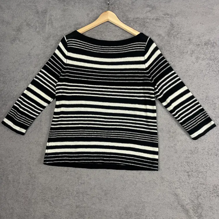 Lauren Ralph Lauren Jeans Co Knit Top Womens Large Black White Classic Linen Blend
