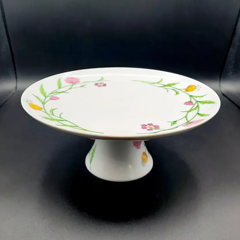 Vintage Floral Cake Plate Pedestal Stand Porcelain Mann Japan