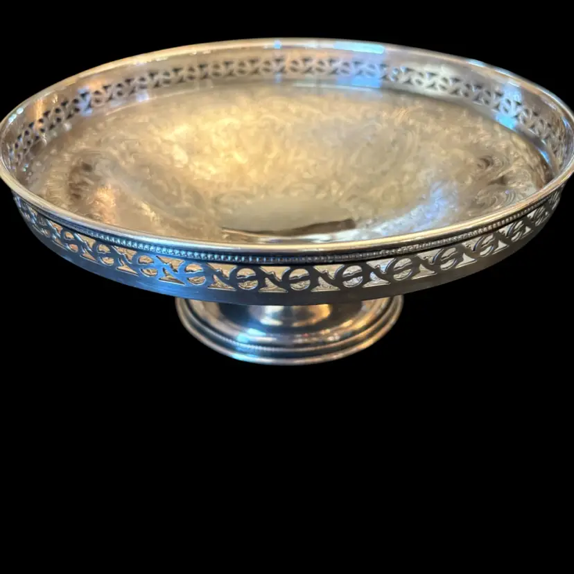 Vintage Barker Bros Silverplate Pedestal Pierced Compote Dish