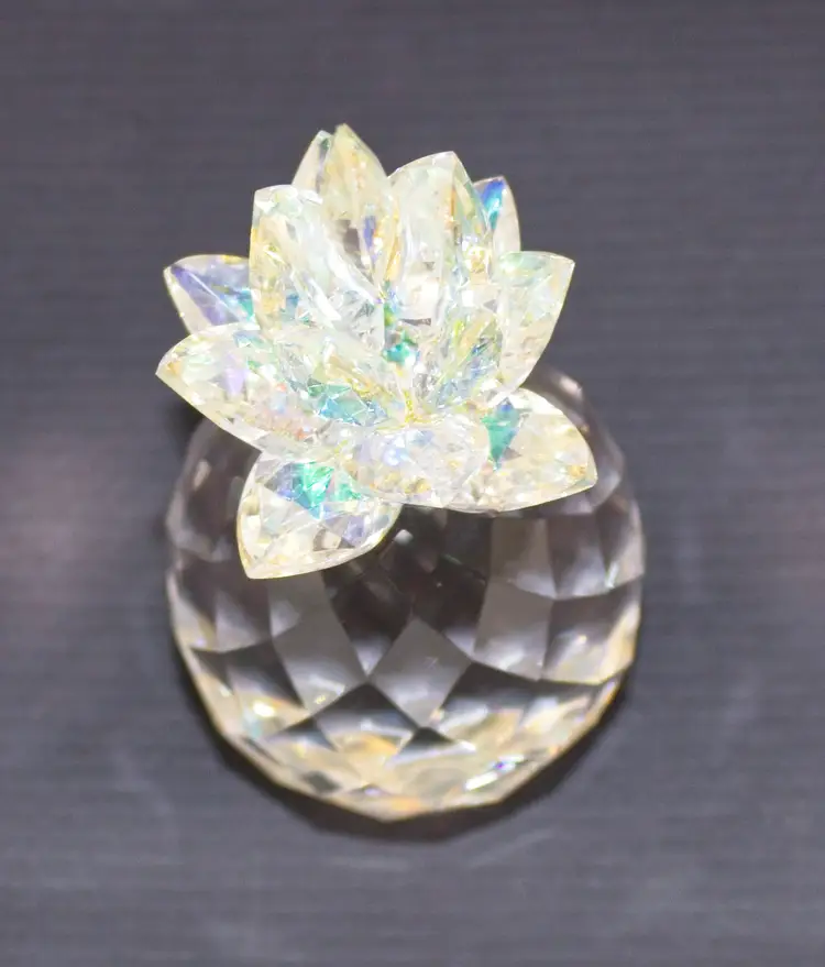 Crystal Pineapple Figurine with Iridescent Leaves 4.5" Tall
