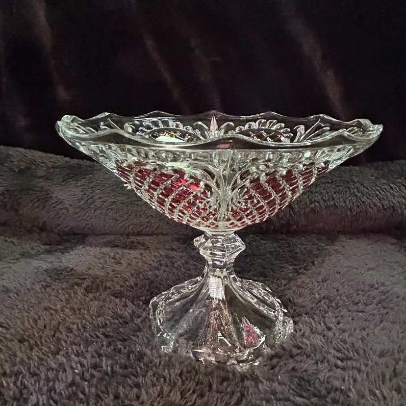 Vintage Westmoreland Glass Pedestal Dish Wakefield Pattern W/Ruby Red Flashing